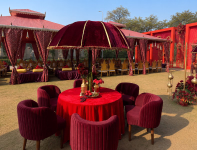 Regal red royal marquee dining setup